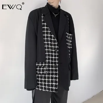 

EWQ / Men's Clothing 2020 Spring New Blazers For Male Oversize Loose Coat Men And Women Asymmetric Plaid Patchwork Jacket 9Y347