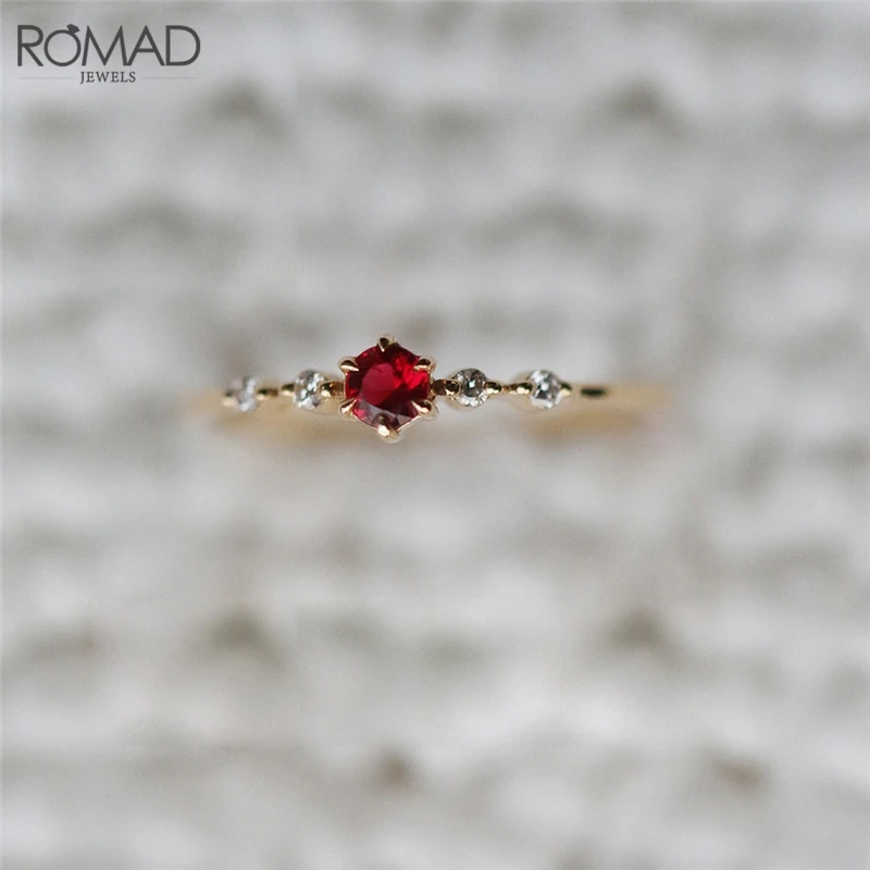 ROMAD Нежный красный с цирконом кубическим, для помолвки кольца для женщин свадебные кольца, свадебные украшения женские изящные тонкие кольца для пальцев подарки R50