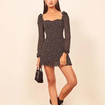 

Summer women's dress casual dot print bow decorated slim dress Vestidos