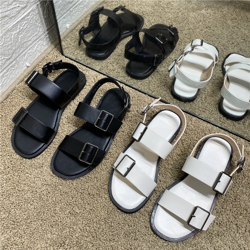 Женские кожаные сандалии [DEAT] черные повседневные босоножки из искусственной