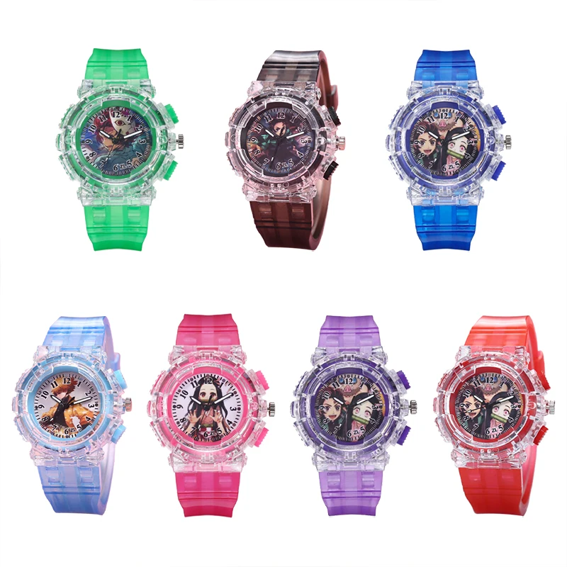 Demon Slayer-Reloj de hoja para puerta de cocina, LED luminoso, Tanjirou, Nidouzi, My Wife, Zenyi, Inosuke, Anime