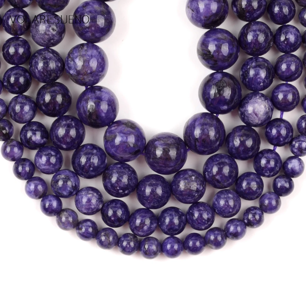 Natürliche Edelstein Charoite Lila Quarz Charme Runde Perlen Für Schmuck Machen 6/8/10/12mm Spacer lose Perlen Diy Armbänder 15" – Detail 2