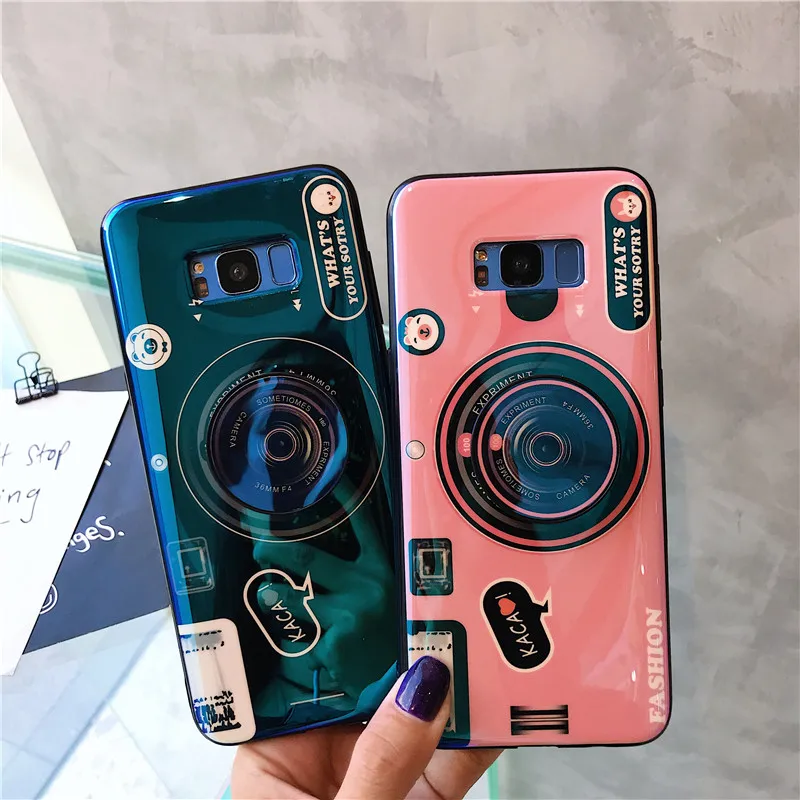 Модный IMD камера ретро с держателем ТПУ чехол для samsung Galaxy S10 S10e S10lite S7 Edge S8 S9 Plus Note 8 9