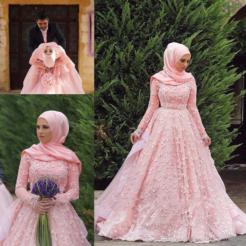 Dubia Weding платье мусульманское свадебное платье А-силуэт с длинным рукавом Аппликация Длина до пола кружево в пол арабский желинлик в Dubia