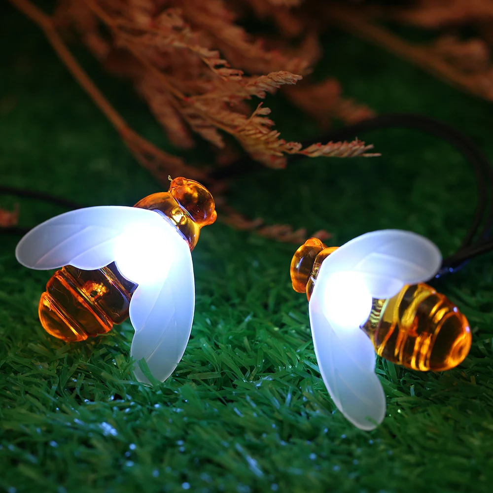 Solar Powered Garden String Light 7m/22.97ft 50 Beads Honey Bee Fairy String Lights IP65 Waterproof Outdoor for Party Garden - Испускаемый цвет: Белый