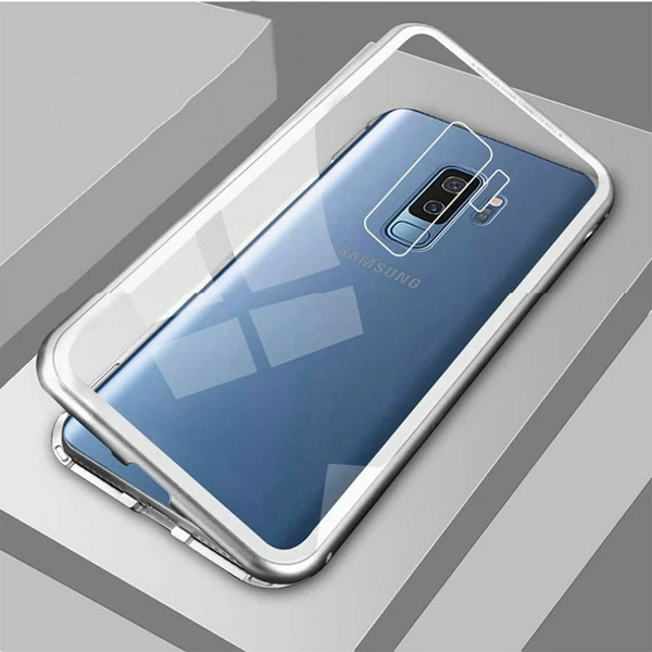 Магнитный металлический чехол для samsung Galaxy S8 S9 S10 плюс S7 край A10 A70 A50 A40 A30 Note 8 9 10 Pro A7 A9 J4 J6 A6 плюс J8 - Цвет: Clear With Siler