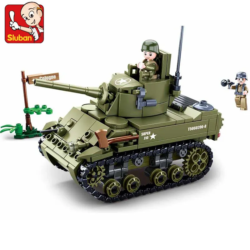 

344Pcs World War II Normandy Landing US Army M5 Stirling Tank Weapon Building Blocks Military Soldier Bricks Classic Kids Toys