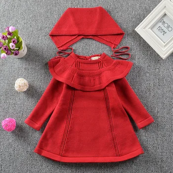 

New 2020 Autumn Baby Kids Girl Dresses For Girls Knit Dresses And Hat Kids Girl Dress Long Sleeve Dress