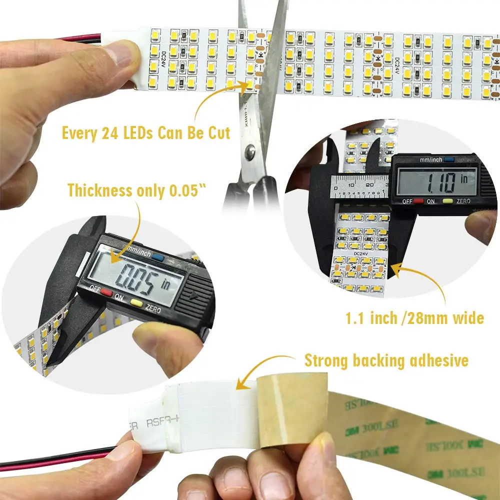 Супер яркая белая светодиодная лента-2835SMD High CRI 90 в четыре ряда гибкие светодиодные полосы-24VDC IP20 17650 лм/рулон для Светодиодный розничный