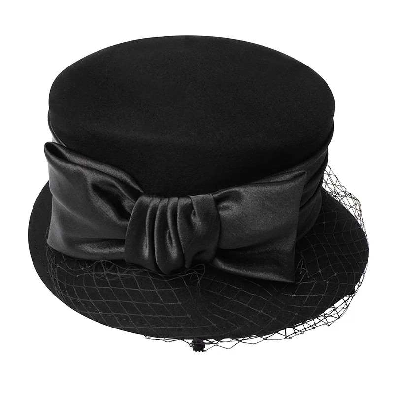 H3525 женская шляпа Fedoras, Женская осенне-зимняя теплая Модная кепка, женская утепленная Кепка в Корейском стиле, с бантом, с сеткой, для банкета, вечерние, элегантные кепки s - Цвет: Черный