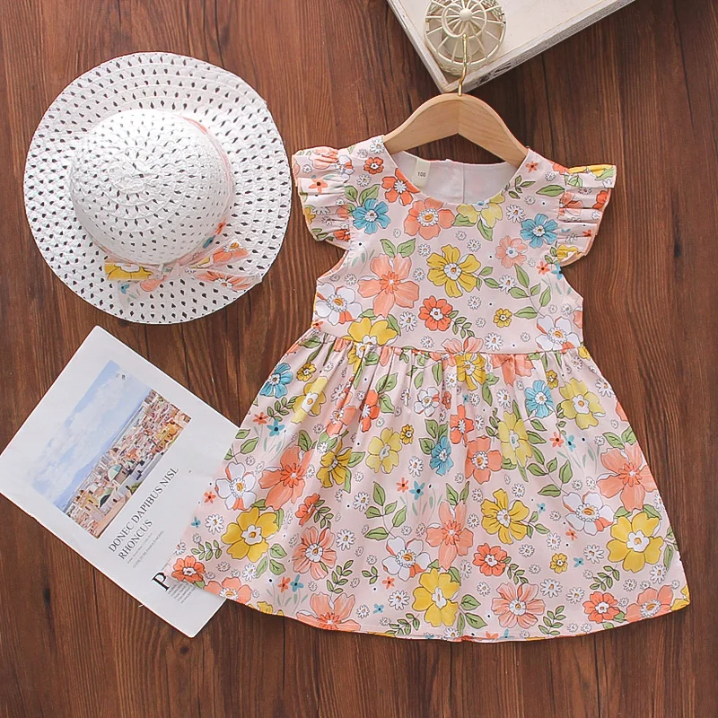 Платья с цветочным принтом для девочек Новинка 2021 года Модные милые детские