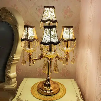 

Gold T-stage led Table Light Crystal candle holder student desk Lamp Office Led Bedroom Large European Candlestick wedding lamp