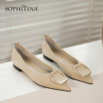 

SOPHITINA Spring Autumn Women New Flats Pointed Toe Metal Decoration Shallow Shoes Cow Leather Casual Stylish Basic Flats SO314
