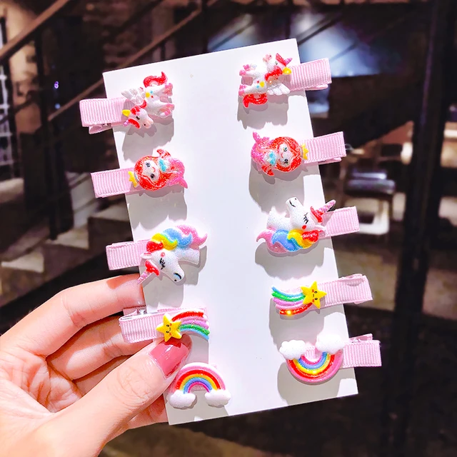 10PCS/Set New Girls Cute Cartoon Ice Cream Unicorn Hair Clips Kids Lovely Hairpins Headband Barrettes Fashion Hair Accessories 31