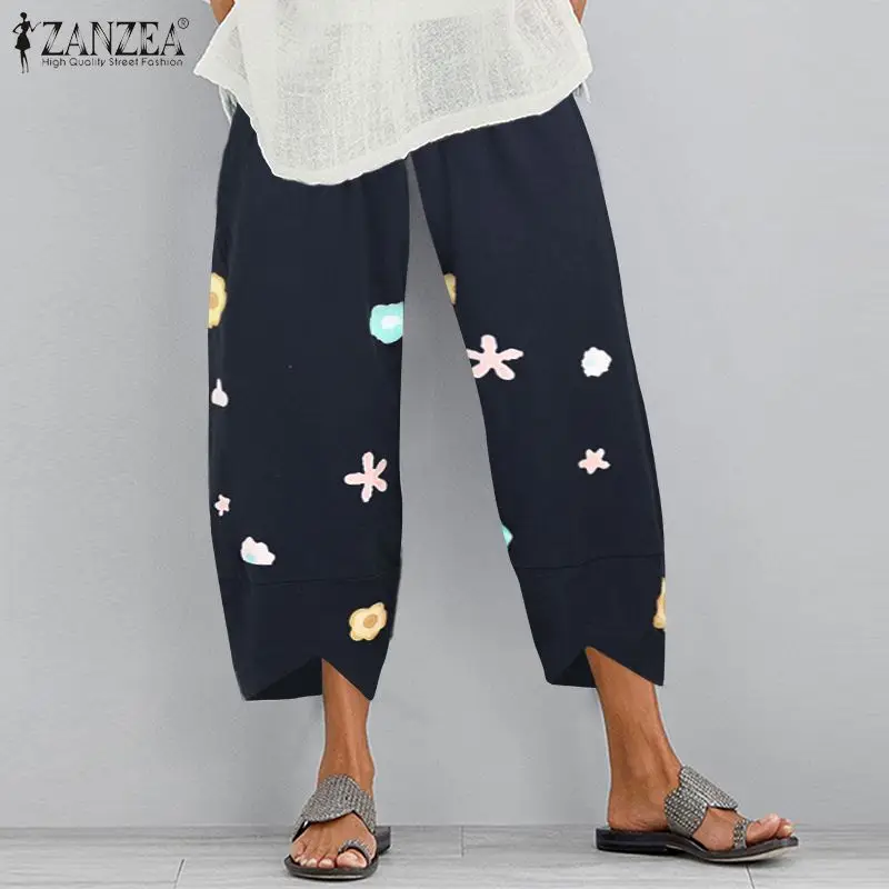 ZANZEA Viintage Print Trousers Womens Harem Pants Autumn Casual Elastic Waist Long Pantalon Female Flower Turnip Plus Size Pant