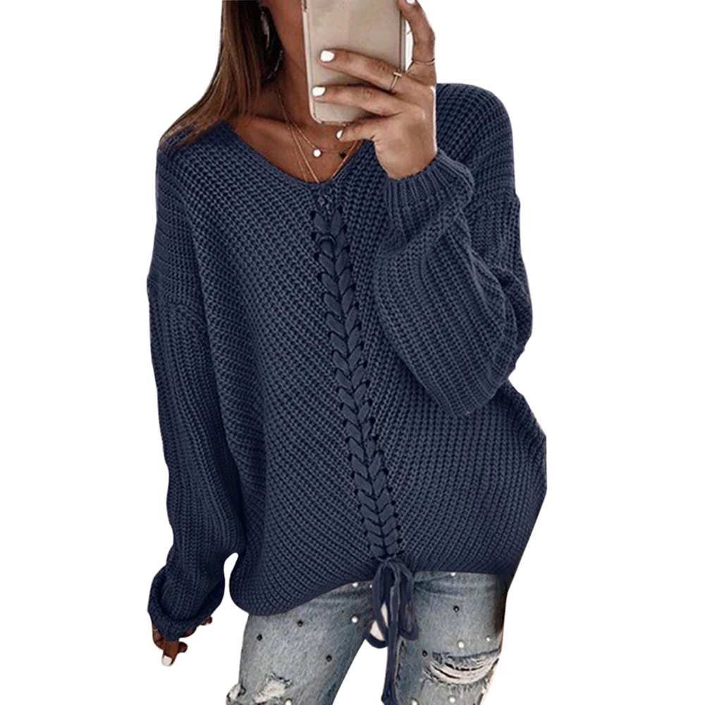 Осень Зима вязаные свитеры женские свободный свитер женский пуловер Джемпер v-образный вырез с длинными рукавами свитера Femme Топы