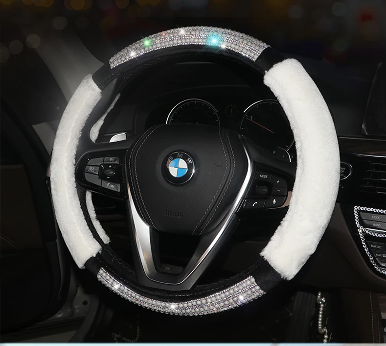 Зимняя теплая крышка рулевого колеса автомобиля алмазная плюшевая автостайлинг чехлы на руль подходит для женщин, девушек и девочек