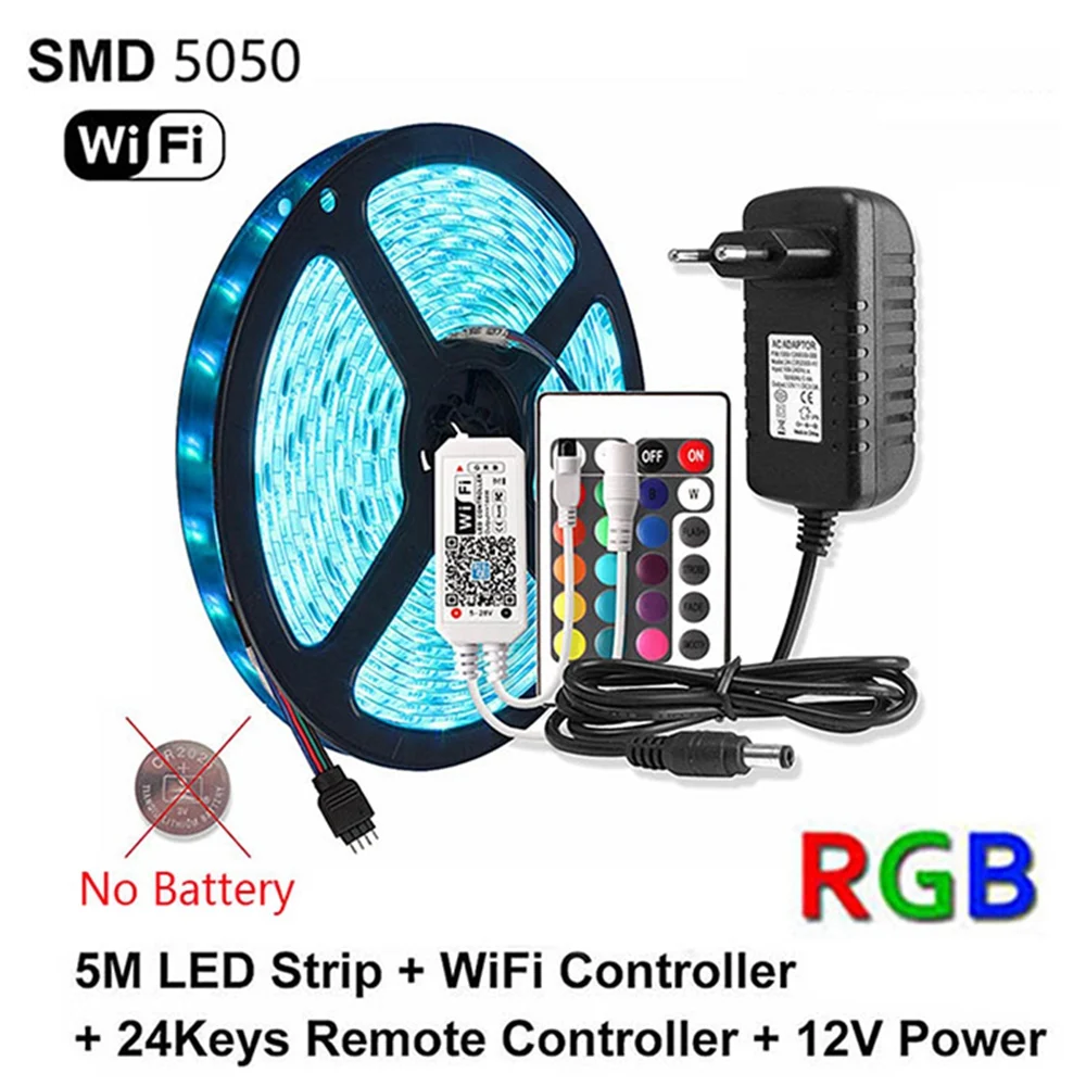 

Waterproof Led strip light wifi remote controller diode tape RGB 5050 SMD DC 12V Flexible LED Lamp Tape + Remote Control +Adapte