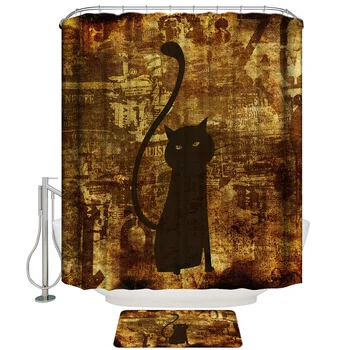 

Cat Pattern On Vintage Mottled Background Shower Curtain Set and Anti-slip Floor Mat Outdoor Rugs