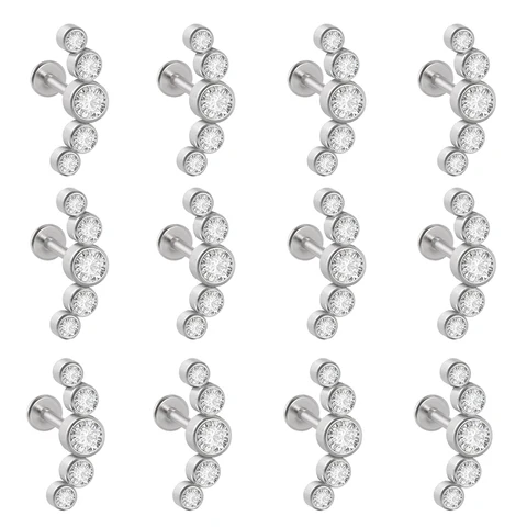 G23 Titanium&Steel 16G Cz Labret Lip Ring Crystal Cluster Ear Cartilage Tragus Helix Earrings Piercing Screw Fit Top 16g