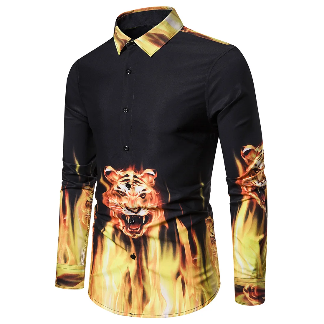 Мужская рубашка с принтом, Повседневные Вечерние рубашки для ночного клуба, облегающие мужские рубашки с длинными рукавами, осенние мужские рубашки с отложным воротником - Цвет: YS012