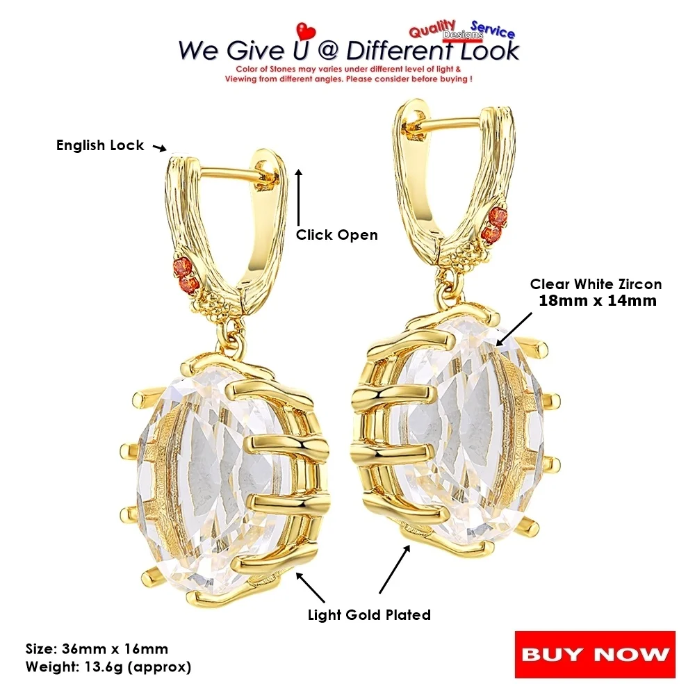 DreamCarnival1989 Women Dangle Earrings Big Clear White Zircon 18mm Shiny Fine Cut Dating Fashion Jewelry New Year Gift WE4108W