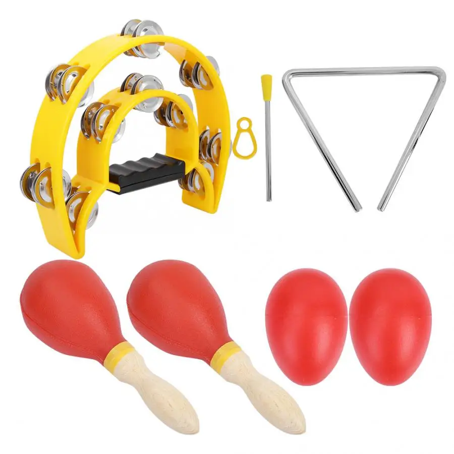 Half Moon Double Row Tambourine Kids Toy Set With Sand Hammer Egg Shaker Tuning Fork Shakers Wooden Percussion Instrument