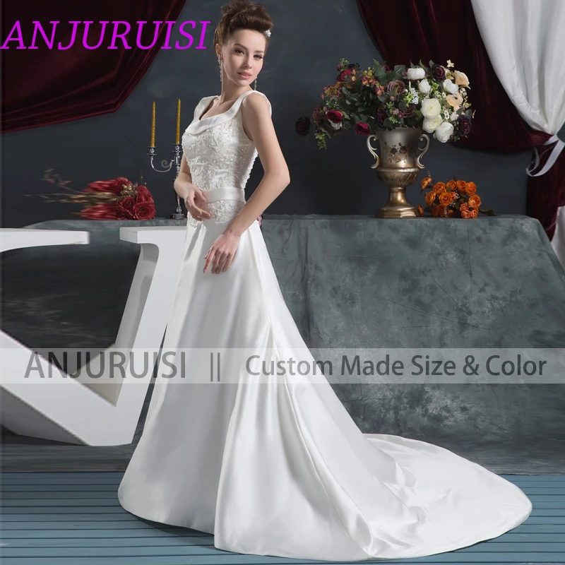 ANJURUISI о-образный вырез аппликации бисером Линия Свадебные платья robe de mariage атласное свадебное платье простое Vestido De Novia