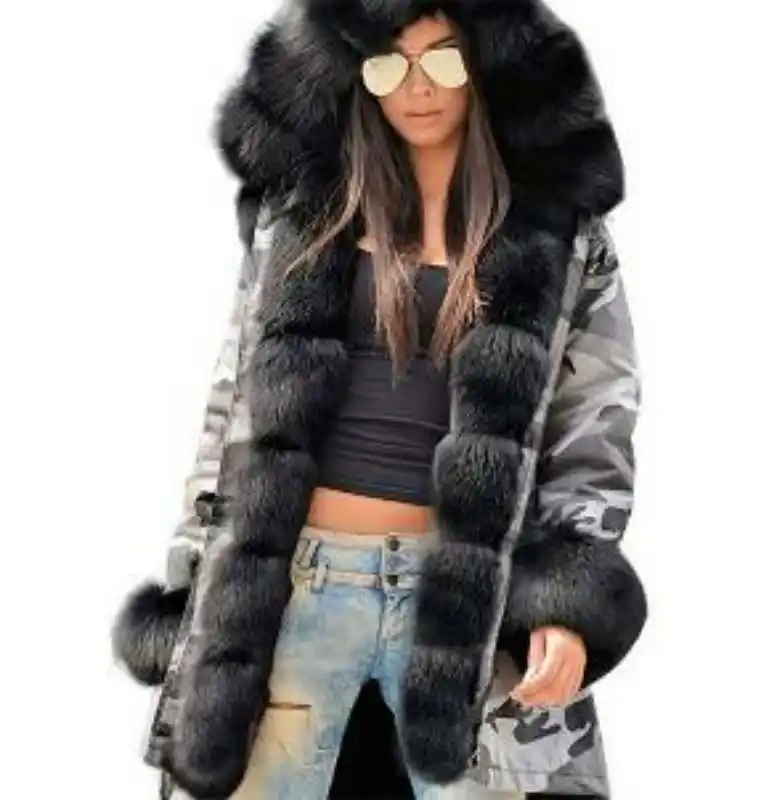 Camouflage black Зимняя женская куртка теплая Свободная Женская зимняя одежда длинное пальто с капюшоном камуфляжные парки женские зимние пальто - Цвет: Camouflage black