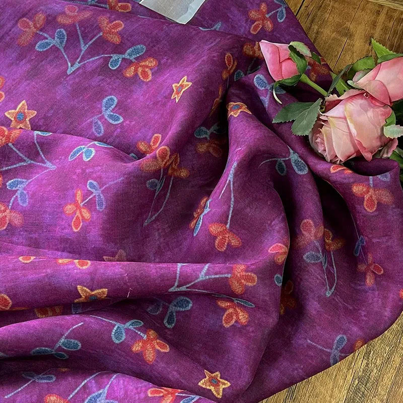 

High quality new natural ramie fabric Misty purple printing and dyeing sewing Skirt lining dress shirt bag material