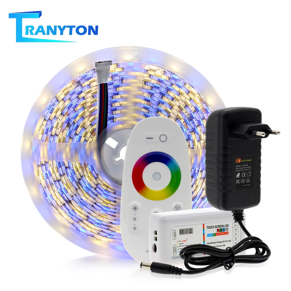 buy 5M LED Strip 5050 RGB RGBW RGBWW Flexible Diode Light Tape for Home Decoration+2.4G Touch Remote Controller+12V Power Supply