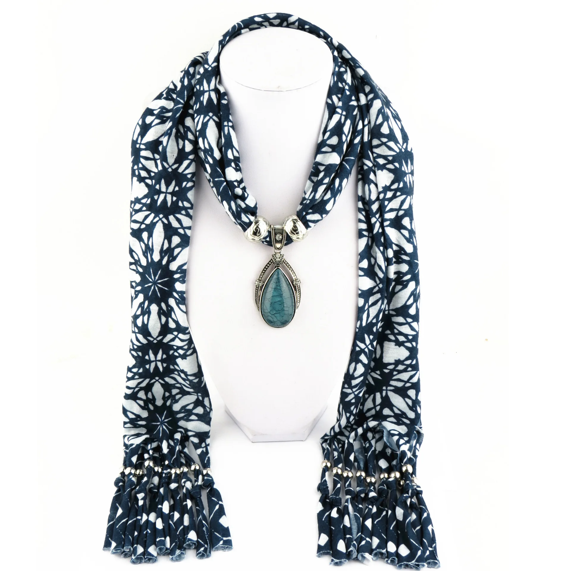 

2019 explosive tassel pendant pendant scarf fashion blue flower print pendant scarf women's shawl neck jewelry pendant scarf