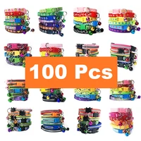 100Pcs Wholesale Collars for Cat Collar With Bell Adjustable Necklace Cat Puppy kitten Collar Dropshipping Pet Cats Collar Perro 1