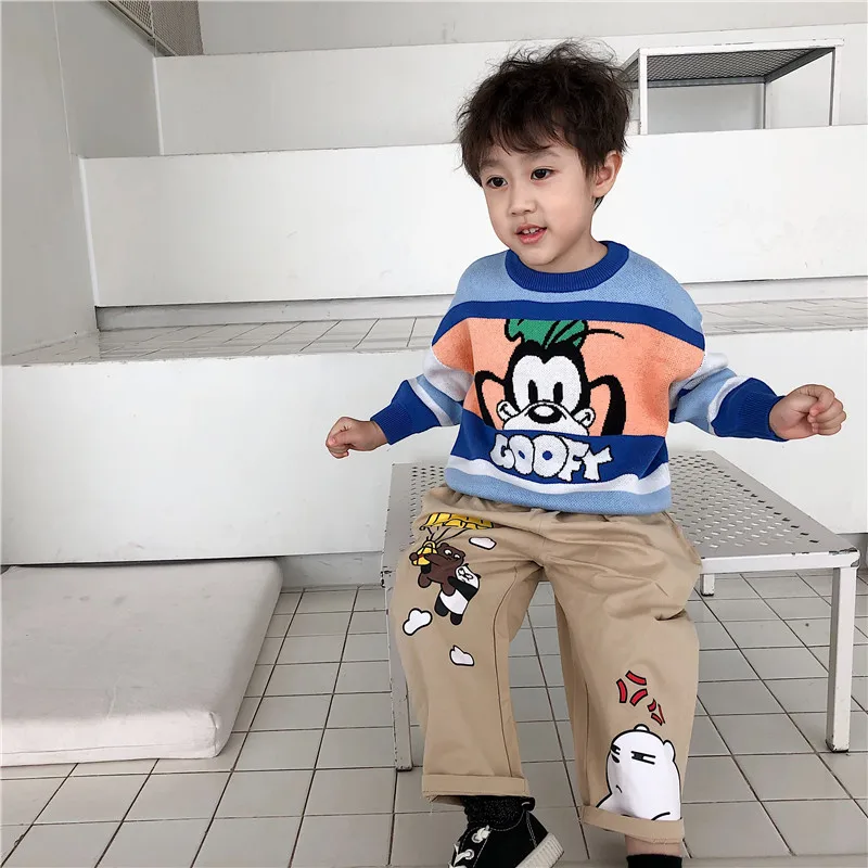 Tonytaobaby/ осенне-зимний свитер детская одежда для мальчиков и девочек свитер с круглым воротником милый вязаный хлопковый свитер с рисунком собаки