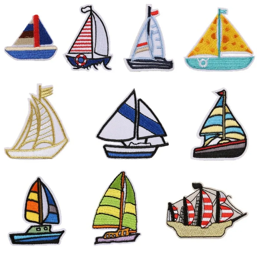 

Ship Embroidery Patches For Clothing Sailing Boats Cartoon Patch Iron On Applique Garment Sewing Patch DIY Stickers Accessories