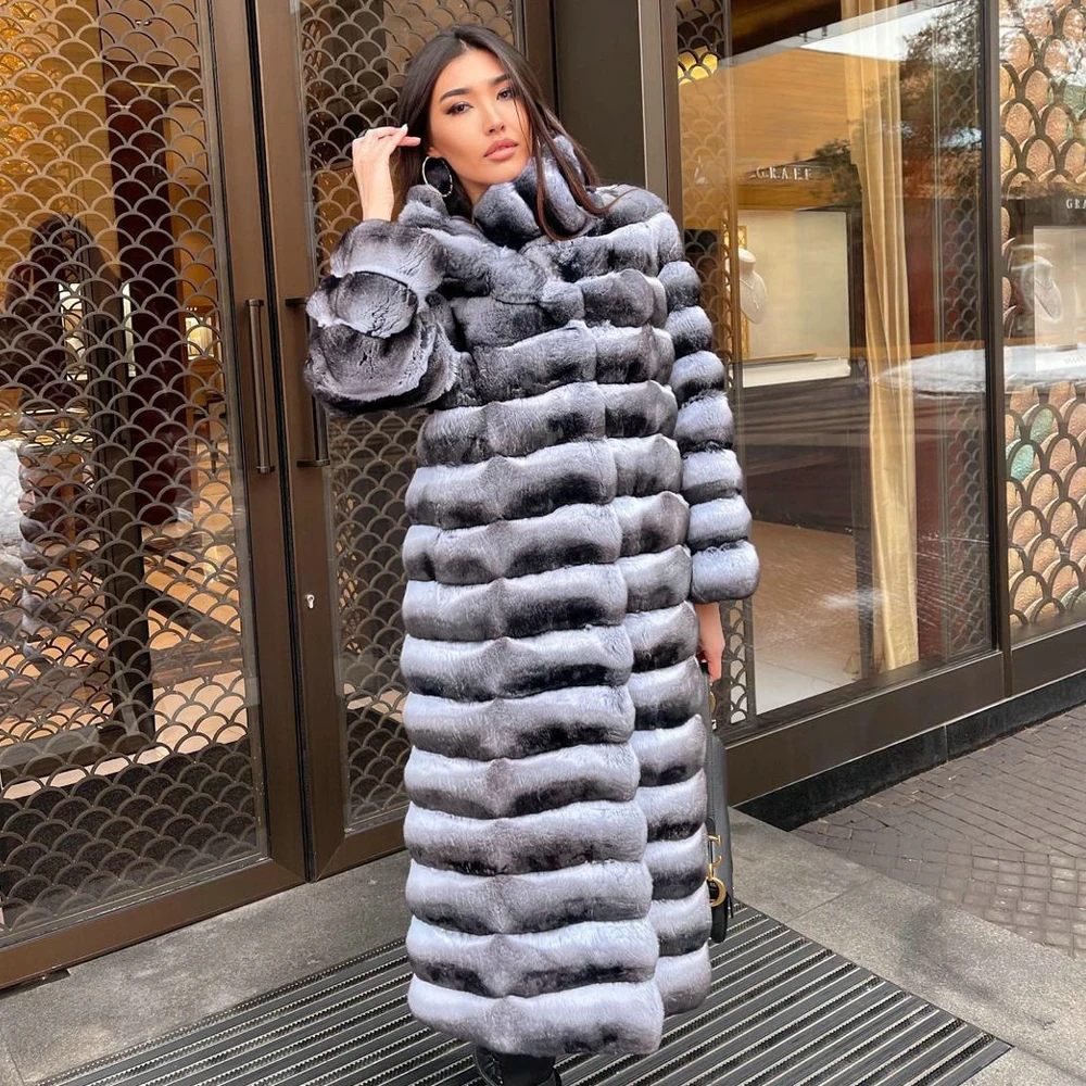 Winter New Real Fur Coat Women 2021 High Quality Women Full Pelt Genuine Rex Rabbit Fur Coat Lapel Collar Thick Warm Fur Outwear