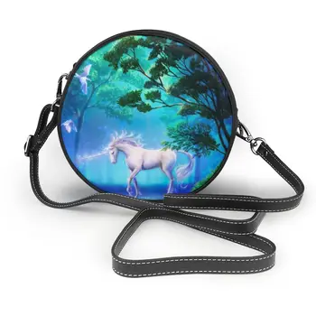 

Unicorn Horse Printed Round Leather Shoulder Bag Women Messenger Teenager Satchel Fashion Custom Bag Dropshipping