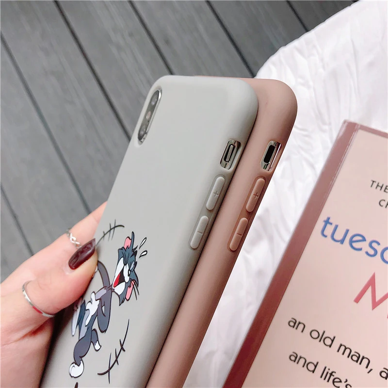 Забавный матовый чехол для телефона для iPhone 11Pro X XS Max XR 6 6S 7 8 Plus милый мультяшный Кот и мышь Мягкий ТПУ силиконовый защитный чехол s