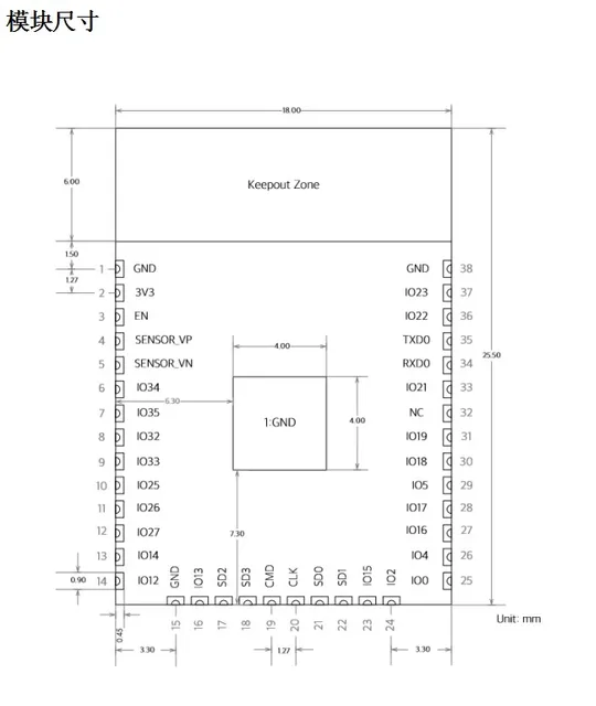 Produktbild von ESP-WROOM-32 WLAN/Bluetooth-Modul – Ideal Für Arduino, ESP32 & Drahtlose Projekte