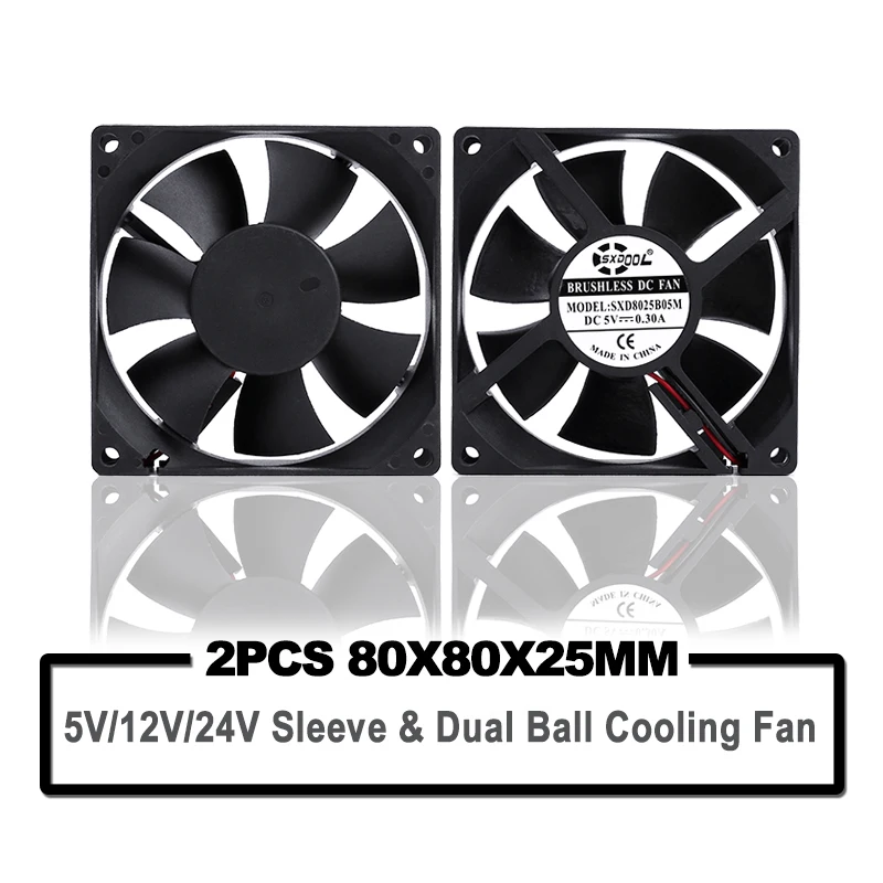 Вентилятор охлаждения для компьютера SXDOOL 2 шт. 5 В 12 24 80 мм 8 см 80x80x25 8025 рукава/шар