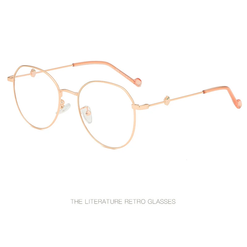 New metal polygonal glasses frame Fashion design trend women's flat mirror Retro art decorative glasses frame - Цвет оправы: Rose Gold