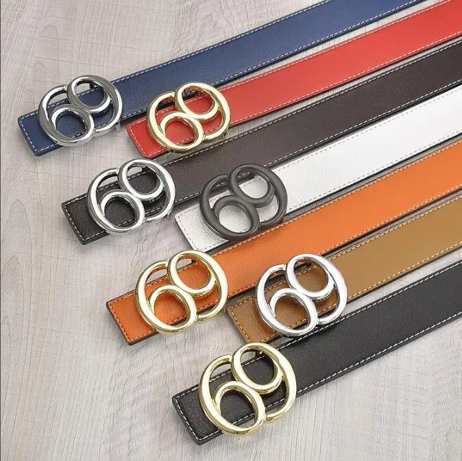 

2019 Newest Fashion Style man women leisure Litchi grain belt Gold Silver black 69 buckle popular lady straps business belt