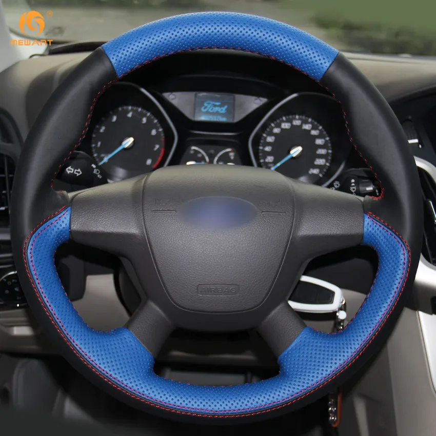 MEWANT Черный Синий чехол для рулевого колеса автомобиля из натуральной кожи Ford Focus 3