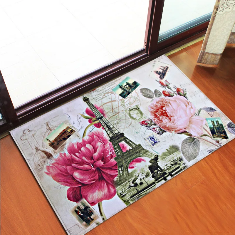 Zeegle Tower 3D Printed Mat For The Hallway Crystal Velvet Carpets For Bedroom Absorbent Kitchen Rug Bathroom Bath Mats