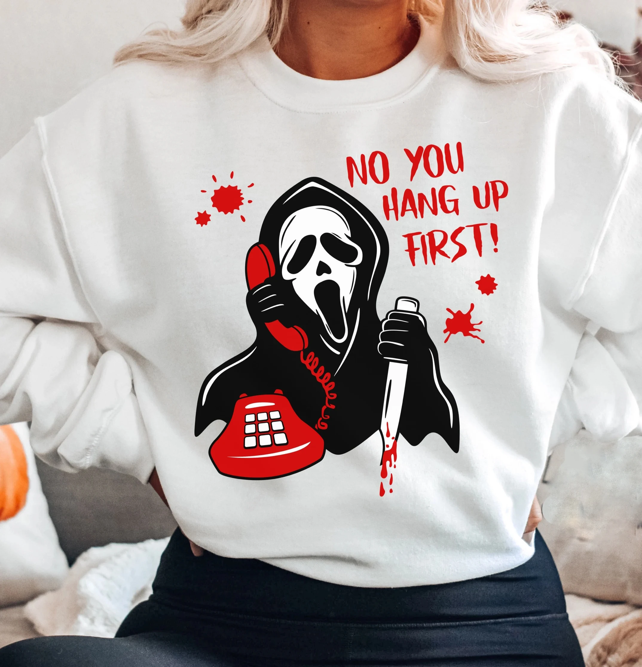 Свитшот No You Hang Up First со смешным лицом смерти Хэллоуин винтажный топ из хлопка
