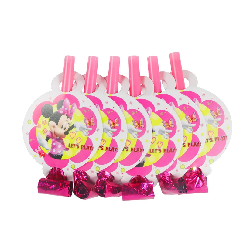 Blow 6Pcs Минни Маус День Рождения украшения поставки бумажные тарелки чашки салфетки баннер Pinata соломы одноразовые посуда для душа ребенка - Цвет: Blow 6Pcs