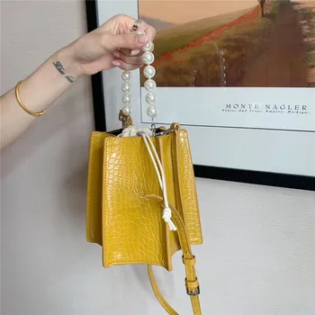 

Pearl Alligator Leather Crossbody Bags For Women Handbags Designer Female Small Ladies Hand Sling Tote Shoulder Messenger Bag