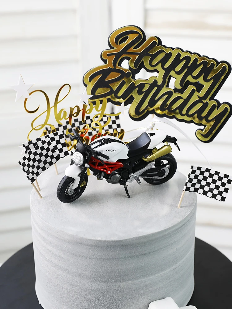 Motocicleta Modelo Bolo Topper Motocicleta Tema Kids Party Decor Picks  Feliz Aniversário Bolo Topper para Decoração de Aniversário do Menino Homem  - AliExpress