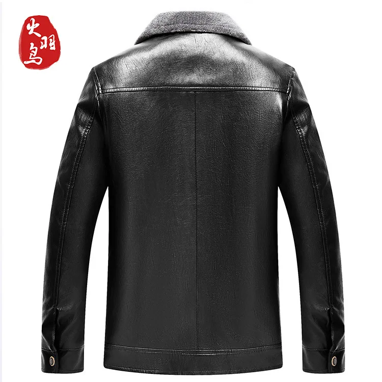 

2018 Autumn And Winter Leather Coat Men's Middle-aged PU Leather Jacket Faux Lambswool Fold-down Collar Fur Middle-aged Leather