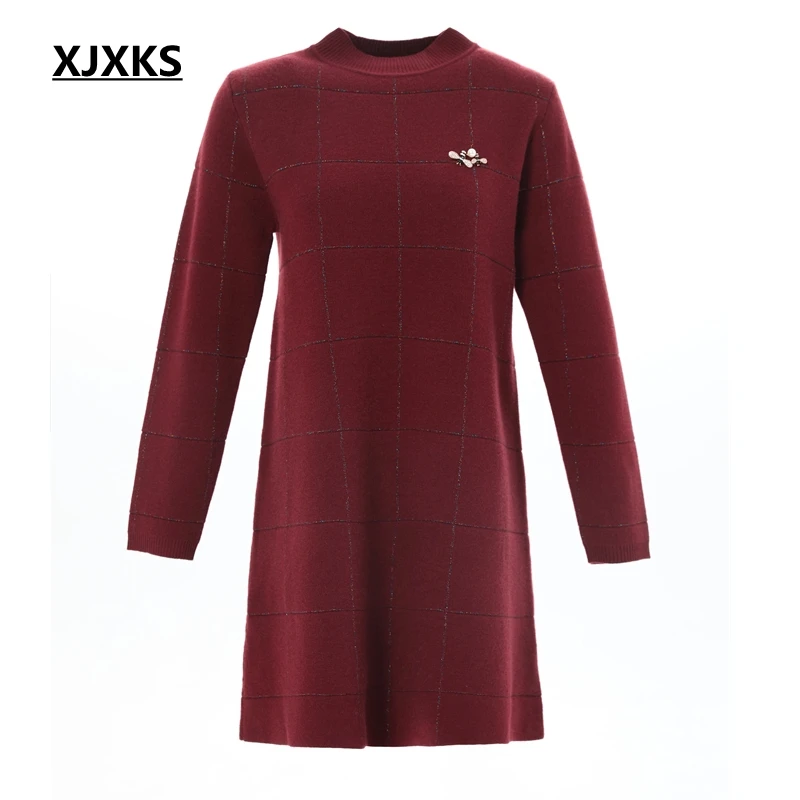 XJXKS Sueter Mujer Invierno элегантный плюс размер длинный свитер с высоким воротом шерстяной пуловер с длинными рукавами вязаный женский свитер